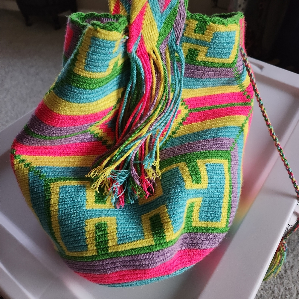 Handmade colorful bucket bag